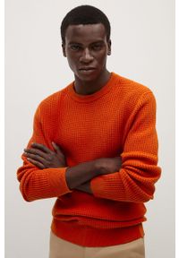 Mango Man - Sweter ROSE. Okazja: na co dzień. Kolor: pomarańczowy. Materiał: bawełna, materiał, dzianina, ze splotem. Długość rękawa: długi rękaw. Długość: długie. Wzór: gładki. Styl: casual #1
