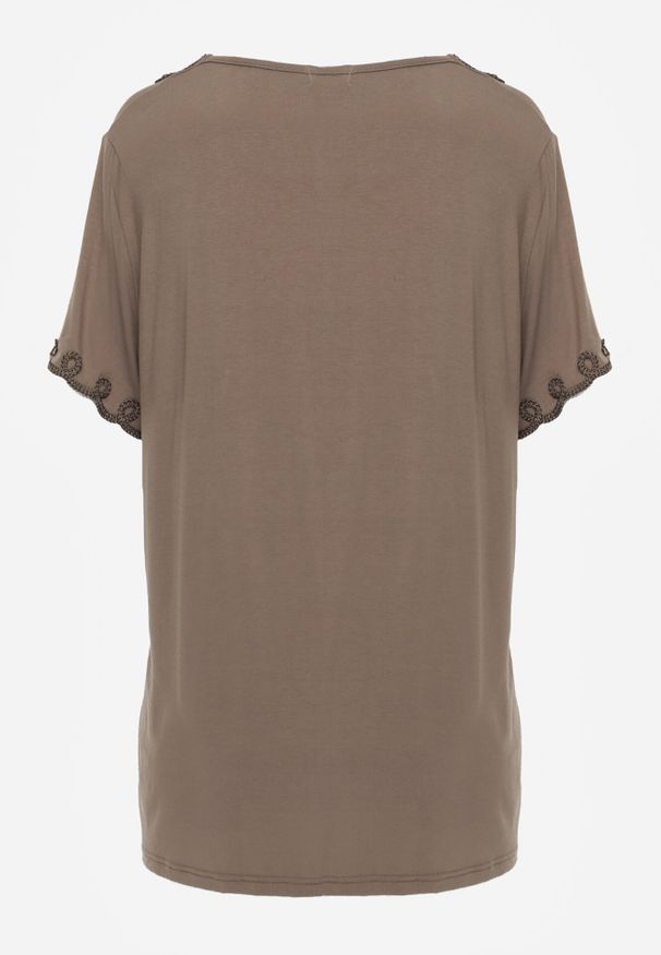 Born2be - Ciemnozielona Wiskozowa Bluzka na Krótki Rękaw z Etno Haftem z Metaliczną Nicią Aiopa. Okazja: do pracy, na co dzień, na spotkanie biznesowe. Kolekcja: plus size. Kolor: zielony. Materiał: wiskoza. Długość rękawa: krótki rękaw. Długość: krótkie. Wzór: haft. Styl: etno