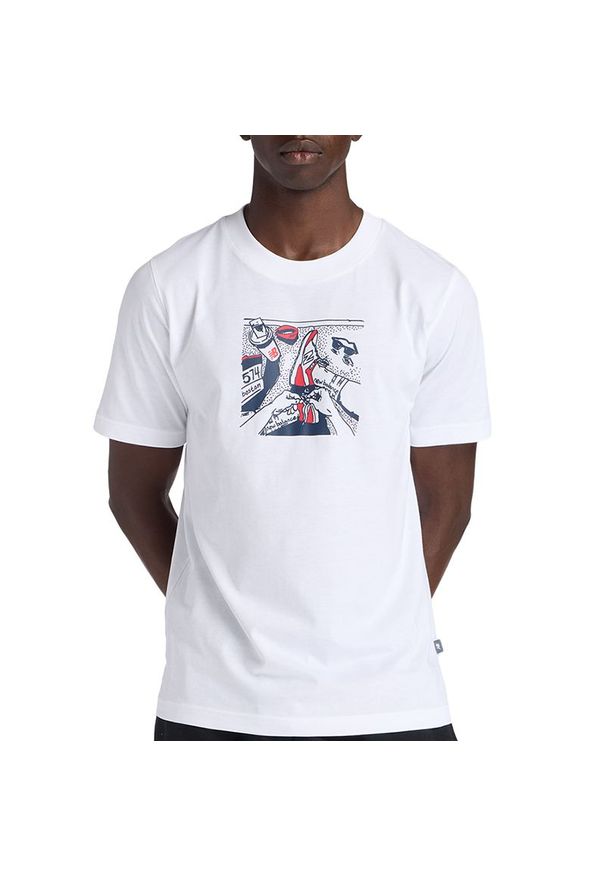 Koszulka męska New Balance MT61L3FMWT - biała. Kolor: biały. Materiał: bawełna. Długość rękawa: krótki rękaw. Długość: krótkie
