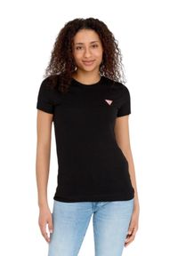 Guess - GUESS Czarny damski t-shirt bawełniany Mini Triangle Tee, Rozmiar XL. Kolor: czarny. Materiał: bawełna #4