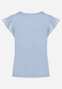Born2be - Niebieski Bawełniany T-shirt Bluzka z Przezroczystymi Rękawami i Dekoltem Lavinara. Kolor: niebieski. Materiał: bawełna. Sezon: lato #5