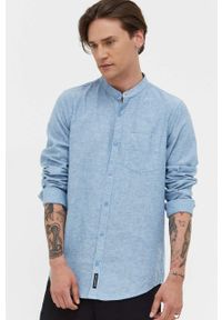 Hollister Co. koszula lniana kolor niebieski regular ze stójką. Typ kołnierza: kołnierzyk stójkowy. Kolor: niebieski. Materiał: len. Długość rękawa: długi rękaw. Długość: długie #5