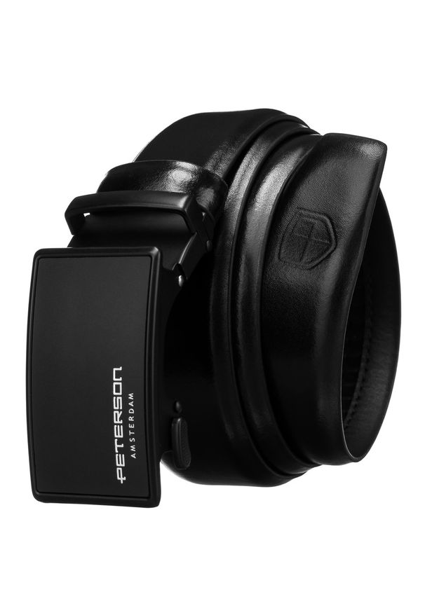 Pasek męski Peterson PTN A004 BLACK czarny. Kolor: czarny. Materiał: jeans, skóra