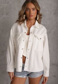 Renee - Biała Jeansowa Kurtka Koszulowa z Bawełny z Kieszeniami Desreta. Kolor: biały. Materiał: bawełna, jeans #8