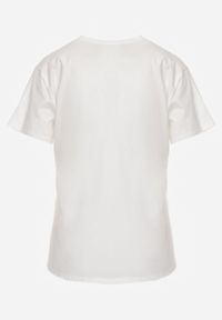 Renee - Biały Bawełniany T-shirt z Krótkim Rękawem i Ozdobnym Kwiatem Krissas. Okazja: do pracy, na co dzień, na spotkanie biznesowe. Kolor: biały. Materiał: bawełna. Długość rękawa: krótki rękaw. Długość: krótkie. Wzór: kwiaty. Styl: elegancki, biznesowy, casual #8
