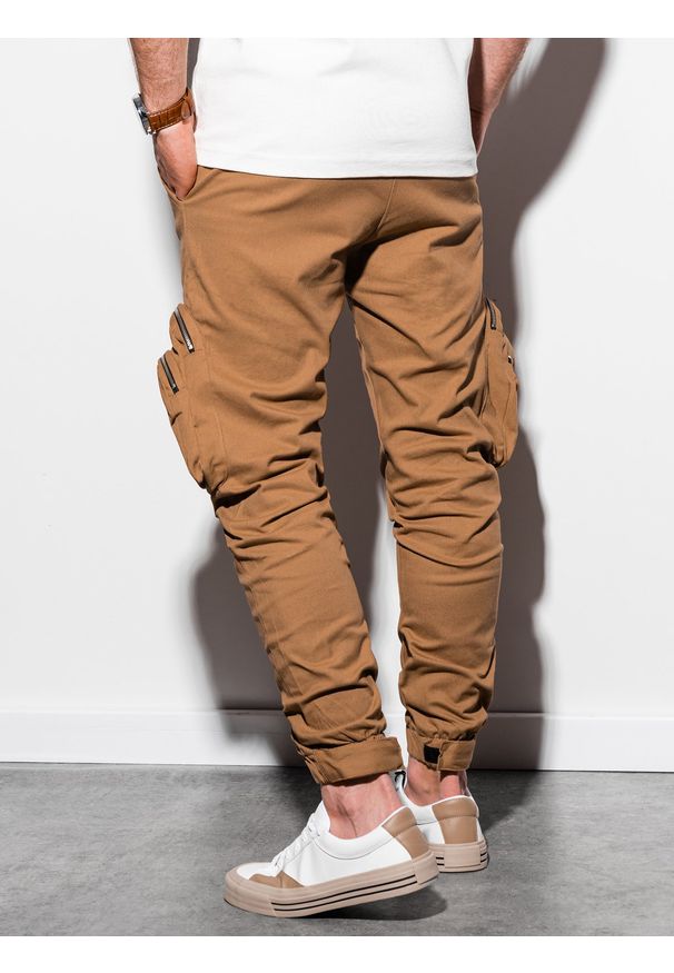 Ombre Clothing - Spodnie męskie joggery P996 - camel - XL. Materiał: elastan, bawełna