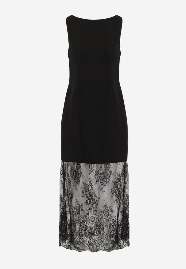 Renee - Czarna Sukienka Wieczorowa Bez Rękawów z Koronką u Dołu Moaviie. Okazja: na wesele, na imprezę, na studniówkę, na ślub cywilny. Kolor: czarny. Materiał: koronka. Długość rękawa: bez rękawów. Wzór: koronka. Styl: wizytowy