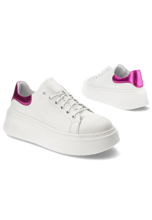 DAMISS - Białe Sneakersy Damiss Wygodne Skórzane Buty Damskie. Kolor: biały. Materiał: skóra. Szerokość cholewki: normalna