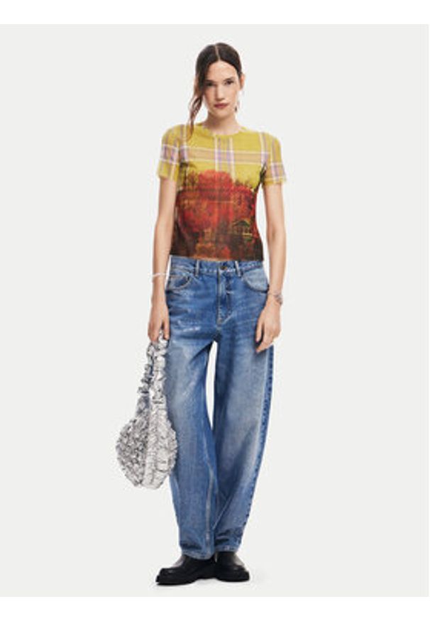 Desigual T-Shirt Double 24WWTK27 Kolorowy Slim Fit. Materiał: syntetyk. Wzór: kolorowy