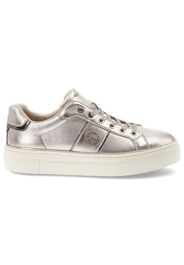 Złote Sneakersy Tamaris Eleganckie Obuwie Damskie. Zapięcie: sznurówki. Kolor: złoty. Materiał: guma, materiał. Styl: elegancki