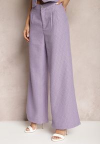 Renee - Fioletowe Spodnie Szerokie Garniturowe High Waist Tamarixia. Stan: podwyższony. Kolor: fioletowy. Materiał: tkanina. Sezon: lato