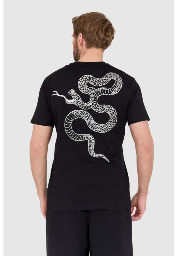Philipp Plein - PHILIPP PLEIN Czarny męski t-shirt z wężem na plecach z dżetów, Rozmiar XXL. Kolor: czarny