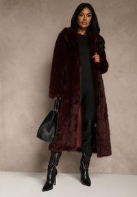 Renee - Bordowy Płaszcz Futerko o Jednorzędowym Fasonie Cataris. Okazja: na co dzień. Kolor: czerwony. Materiał: futro. Styl: casual, elegancki #1