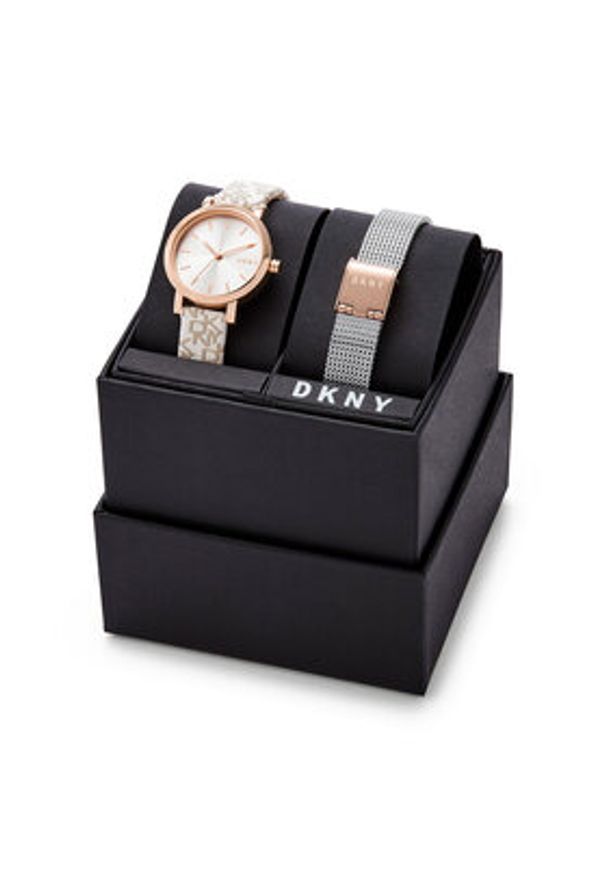 DKNY Zegarek Soho Gift Set NY6605SET Różowy. Kolor: różowy. Materiał: skóra