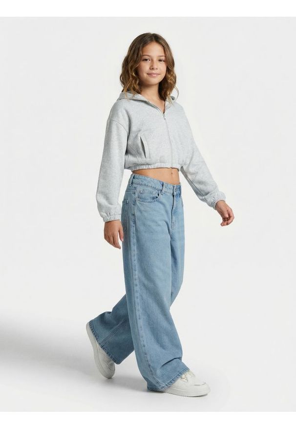 Sinsay - Jeansy wide leg z efektem sprania - niebieski. Kolor: niebieski