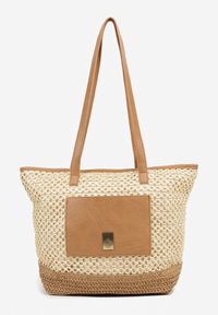 Renee - Beżowa Torebka Typu Shopper z Plecionką Felarena. Kolor: beżowy. Styl: elegancki, casual