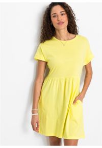 Sukienka shirtowa z kieszeniami bonprix jasna limonka. Kolor: żółty. Długość: mini #4
