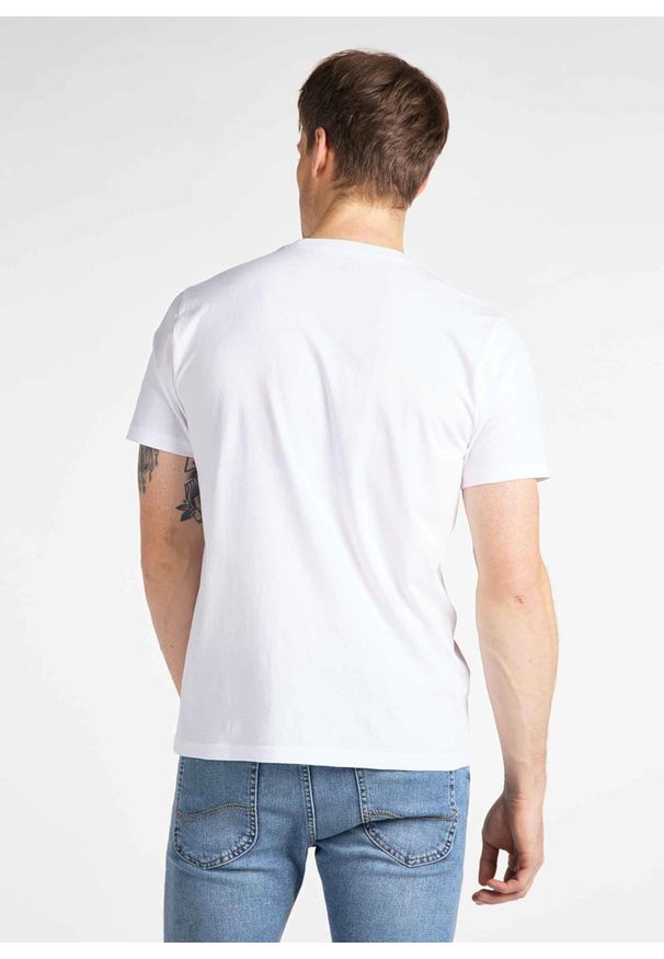 Lee - LEE STRIPE TEE MĘSKI T-SHIRT KOSZULKA LOGO NADRUK BRIGHT WHITE L64VFQLJ 112115945. Wzór: nadruk