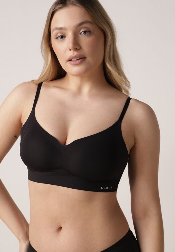 Born2be - Czarny Bezszwowy Biustonosz Bez Fiszbin z Elastycznego Materiału Edalith. Kolor: czarny. Materiał: materiał