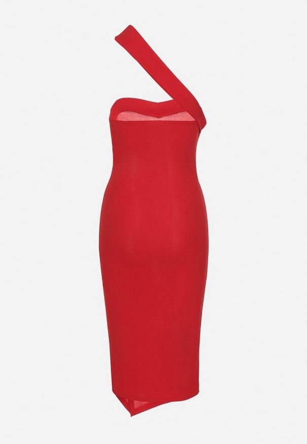 Born2be - Czerwona Dopasowana Sukienka z Asymetrycznym Dekoltem i Rozcięciem na Nogę Ersenllia. Okazja: na imprezę. Kolor: czerwony. Typ sukienki: asymetryczne. Styl: elegancki, wizytowy