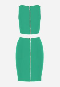 Renee - Zielony Komplet Letni Spódnica Mini ze Złotymi Guzikami i Top z Suwakiem Sellene. Kolor: zielony. Materiał: materiał #3