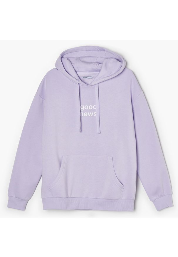 Cropp - Bluza z kapturem - Fioletowy. Typ kołnierza: kaptur. Kolor: fioletowy. Materiał: bawełna, dzianina. Długość rękawa: długi rękaw. Długość: długie. Wzór: nadruk