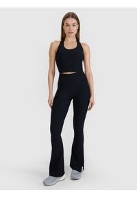 4f - 4F Legginsy z rozszerzanymi nogawkami damskie 4F x Anna Lewandowska - czarne M. Stan: podwyższony. Kolor: czarny. Materiał: tkanina, elastan, dzianina, prążkowany, materiał, syntetyk. Wzór: gładki