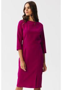 Stylove - Elegancka sukienka ołówkowa z rozcięciem fioletowa. Kolor: fioletowy. Typ sukienki: ołówkowe. Styl: elegancki #1