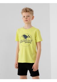 4f - T-shirt z nadrukiem chłopięcy. Kolor: żółty. Materiał: dzianina, materiał, bawełna. Wzór: nadruk #1