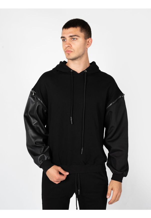 Les Hommes Bluza "Detachable" | LBH1000700F | Mężczyzna | Czarny. Okazja: na co dzień. Kolor: czarny. Materiał: bawełna, poliester. Styl: casual