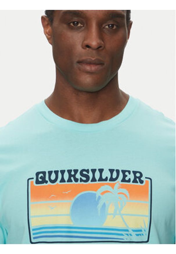 Quiksilver T-Shirt EQYZT08065 Turkusowy Regular Fit. Kolor: turkusowy. Materiał: bawełna