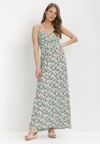 Born2be - Miętowa Sukienka Idaphishae. Kolor: miętowy. Materiał: tkanina, bawełna. Długość rękawa: na ramiączkach. Sezon: lato. Typ sukienki: kopertowe. Długość: maxi #1