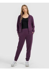 4f - 4F Bluza dresowa rozpinana z modalem damska - fioletowa M. Okazja: na co dzień. Typ kołnierza: kaptur. Kolor: fioletowy. Materiał: dresówka. Styl: casual