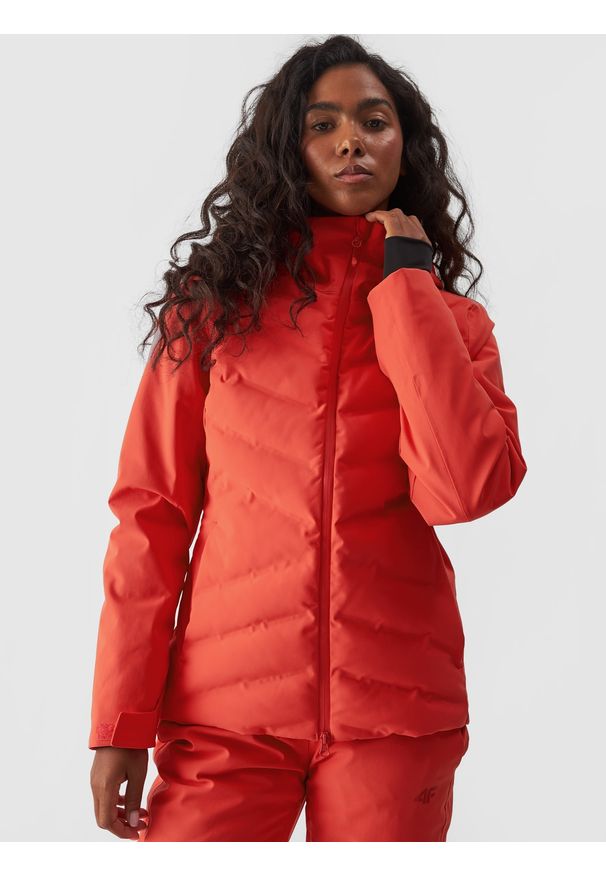 4f - 4F Kurtka narciarska membrana 10000 damska - czerwona XL. Okazja: na co dzień. Typ kołnierza: kaptur. Kolor: czerwony. Materiał: poliester, materiał, dzianina, tkanina. Wzór: gładki. Sezon: zima. Styl: klasyczny, casual, sportowy