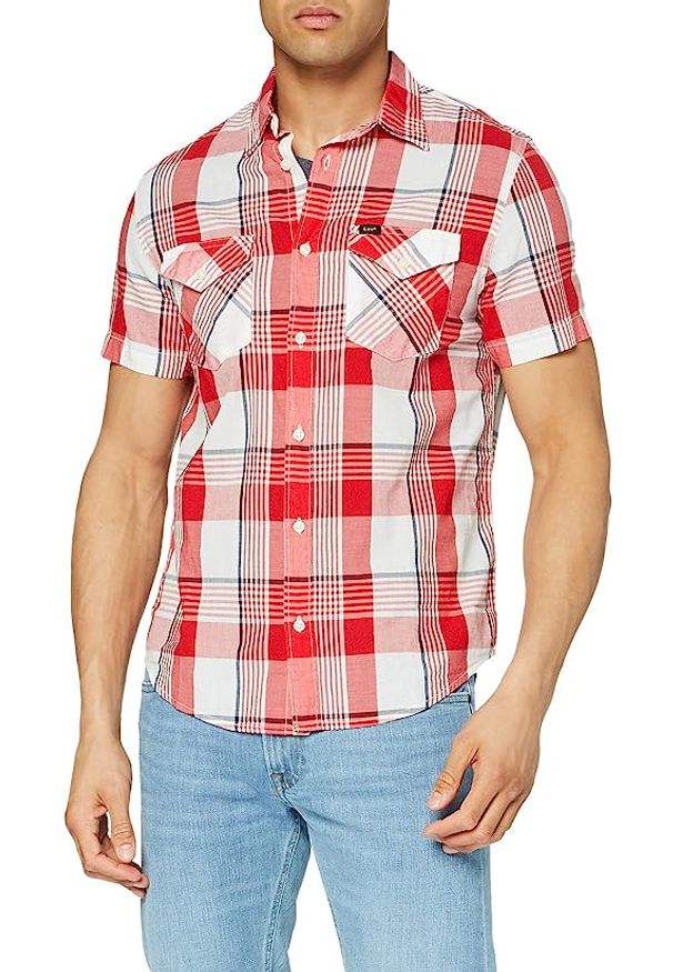 Lee - LEE SS REGULAR SHIRT MĘSKA KOSZULA MATERIAŁOWA CORE RED L66VMFMN. Materiał: materiał