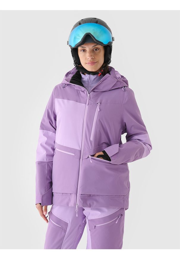 4f - 4F Kurtka narciarska membrana 15000 damska - fioletowa XL. Typ kołnierza: kaptur. Kolor: fioletowy. Materiał: tkanina, włókno, dzianina, materiał. Długość: długie. Wzór: gładki, aplikacja. Sezon: zima. Styl: klasyczny