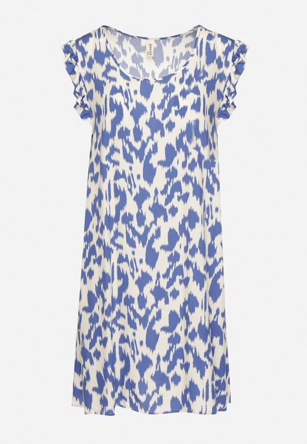 Born2be - Niebieska Sukienka z Bawełny o Rozkloszowanym Kroju z Falbankami Zamiast Rękawów Jenalinea. Okazja: na co dzień. Typ kołnierza: kołnierz z falbankami. Kolor: niebieski. Materiał: bawełna. Typ sukienki: rozkloszowane. Styl: elegancki, casual