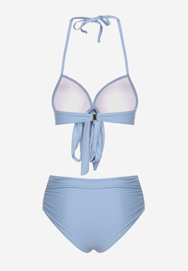 Born2be - Jasnoniebieskie Bikini Biustonosz z Ozdobnym Wiązaniem i Majtki Figi Fevonellea. Kolor: niebieski. Wzór: aplikacja