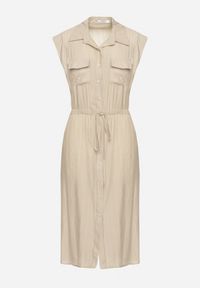 Born2be - Beżowa Wiskozowa Sukienka o Koszulowym Kroju z Paskiem w Talii Mareviana. Kolor: beżowy. Materiał: wiskoza. Typ sukienki: koszulowe. Styl: klasyczny #7