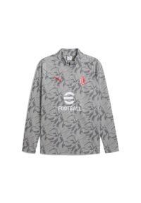 Puma - Męska bluza przedmeczowa z zamkiem 1/4 AC Milan PUMA Smokey Gray White. Kolor: szary, biały, wielokolorowy. Sport: piłka nożna
