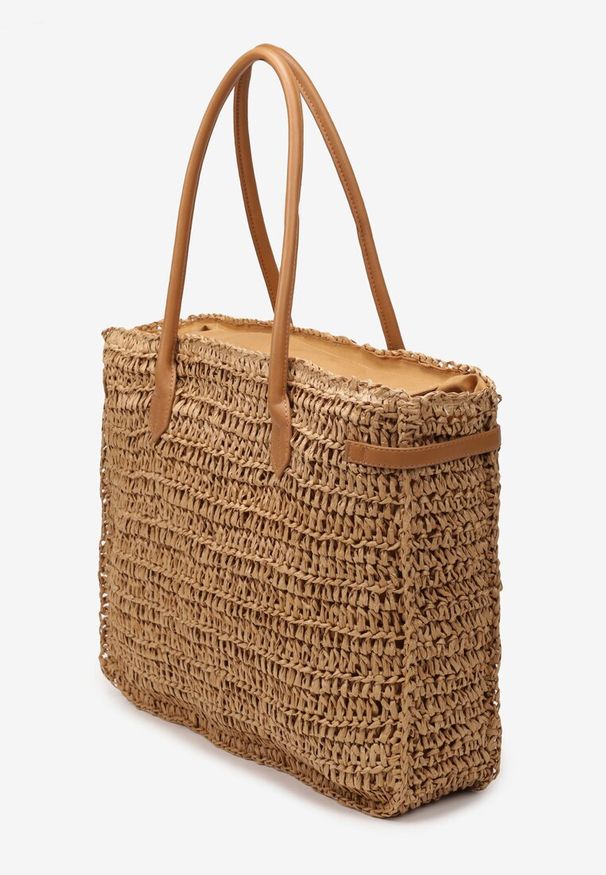 Born2be - Beżowa Duża Torebka Tote Plażowa z Plecionki w Stylu Boho Delmirra. Kolor: beżowy. Sezon: lato. Rozmiar: duże. Styl: boho