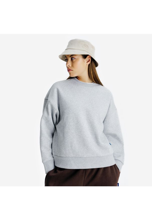 Decathlon - Bluza okrągły dekolt damska Elementals. Kolor: szary. Materiał: poliester, materiał, tkanina, bawełna, elastan, prążkowany