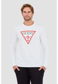 Guess - GUESS Biały męski longsleeve Original Logo Tee, Rozmiar M. Kolor: biały. Długość rękawa: długi rękaw