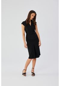 Stylove - Elegancka sukienka ołówkowa midi czarna. Okazja: do pracy, na spotkanie biznesowe. Kolor: czarny. Typ sukienki: ołówkowe. Styl: elegancki. Długość: midi #3