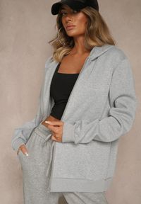 Renee - Szara Bluza Rozpinana z Kapturem z Bawełną Ozdobiona Sznurkami Odiola. Okazja: na co dzień. Typ kołnierza: kaptur. Kolor: szary. Materiał: bawełna. Wzór: aplikacja. Styl: sportowy, casual