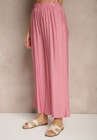 Renee - Różowe Spodnie Palazzo o Szerokim Kroju High Waist Lislevia. Okazja: na co dzień. Stan: podwyższony. Kolor: różowy. Styl: elegancki, casual