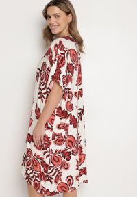 Born2be - Bordowa Sukienka z Lnem i Wiskozą Ozdobiona Cyrkoniami Sadelune. Okazja: na co dzień. Typ kołnierza: dekolt w serek. Kolor: czerwony. Materiał: len, wiskoza. Wzór: aplikacja. Styl: klasyczny, casual, elegancki #3