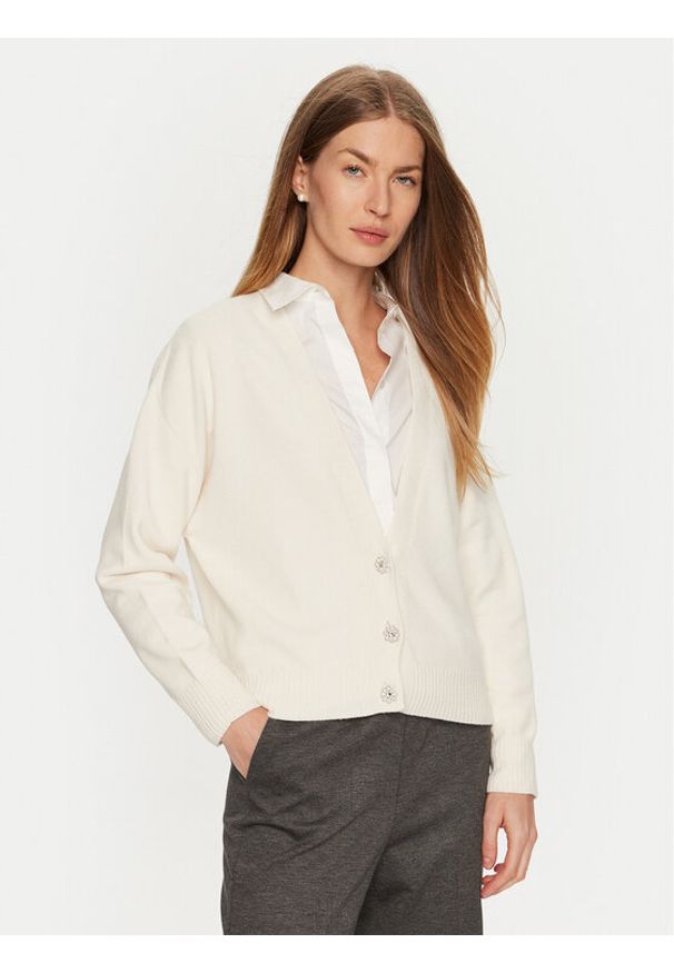 ViCOLO Kardigan 77036S Écru Regular Fit. Kolor: kremowy. Materiał: wiskoza