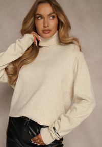 Renee - Jasnobeżowy Casualowy Golf z Bawełną i Wełną Reillisa. Okazja: na co dzień. Typ kołnierza: golf. Kolor: beżowy. Materiał: wełna, bawełna. Styl: casual #2