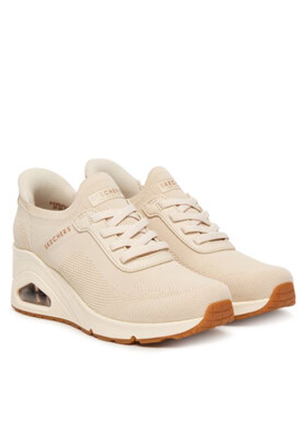 skechers - Skechers Sneakersy Uno Wedge 177531/OFWT Beżowy. Kolor: beżowy. Materiał: skóra
